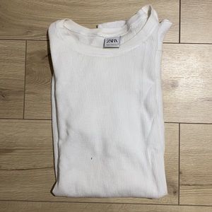 Long Basic Zara Men’s Waffle Knit Tshirt - White